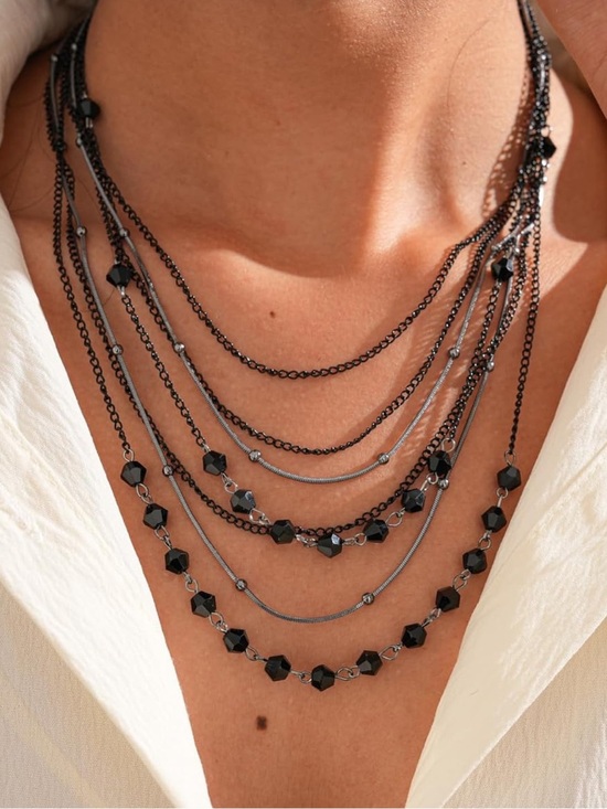 Anthropologie Jewelry - Anthropologie Layered Black Beaded Multi-Chain Necklace